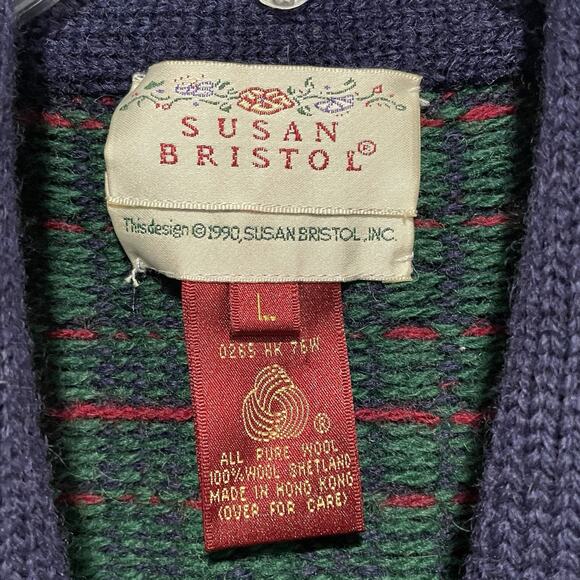 Vintage 90s Susan Bristol Shetland Wool Knit Sweater Vest Large Indie Preppy - Picture 2 of 7